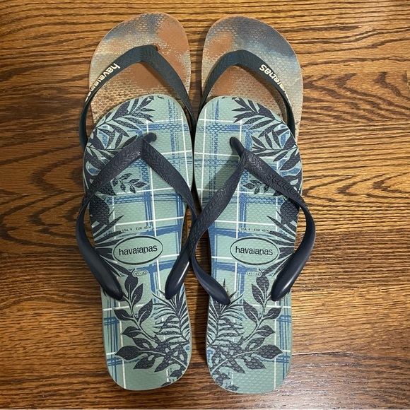 Havaianas Mens Flip Flops 2 Pair Blue Brown Size 9/10 - Picture 2 of 8